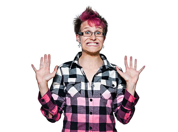 istock Portrait of funky woman anxious afraid 132063502