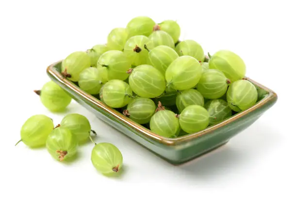 Isolatec gooseberries. Bunch of green gooseberries isolated on white background with clipping path