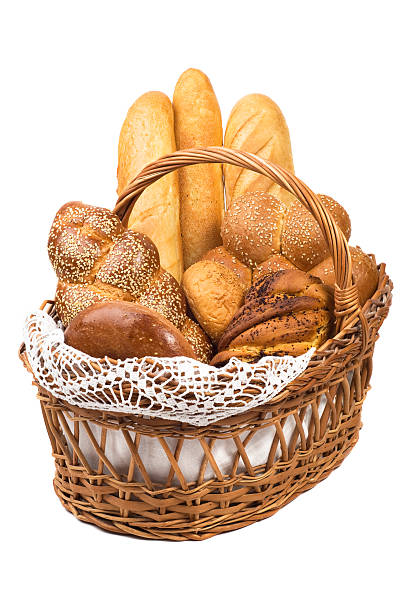 istock Fresh bread in the basket isolated. 132063823