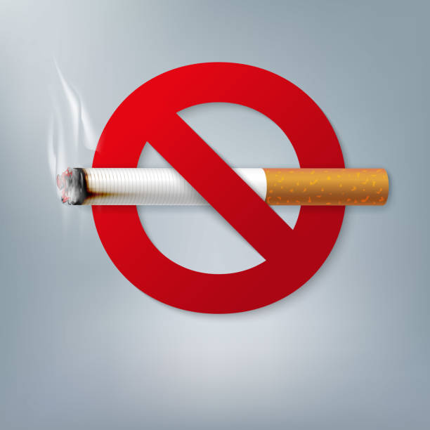 istock Stop smoking campaign illustration no cigarette for health cigarette and red forbidden sign 1320641412