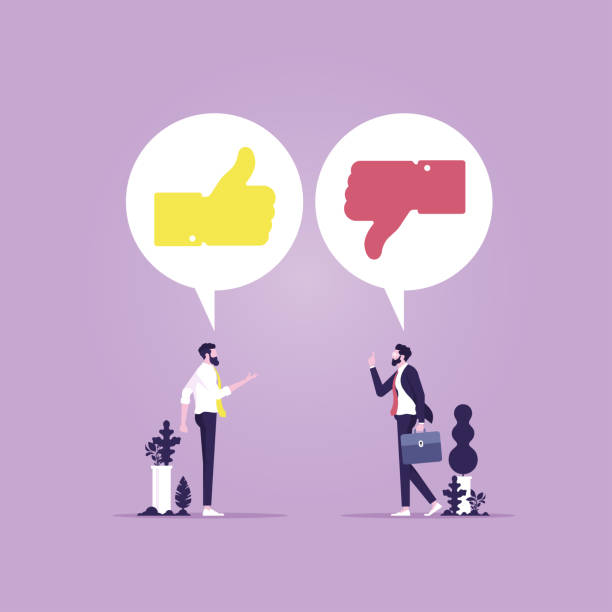 Opinion discussion concept-Constructive criticism vector illustration Symbolic like or dislike suggestion for correct rating and judgement, Positive or negative client reaction constructive feedback stock illustrations