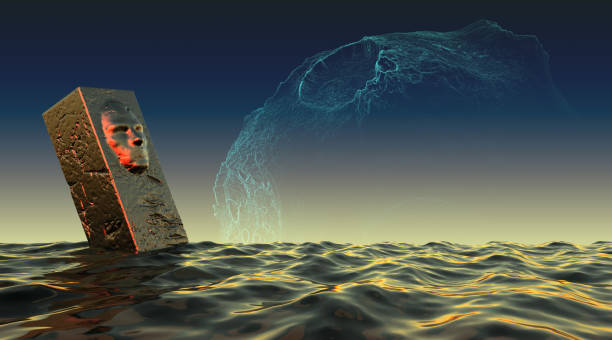 istock The mysterious religious head stone floating on the sea 1320646034