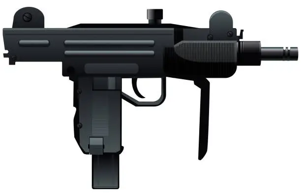 Vector illustration of Uzi type submachine gun