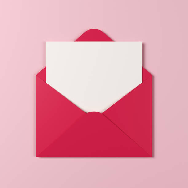 istock Romantic pink envelope with blank white postcard on pastel background. 1320649570