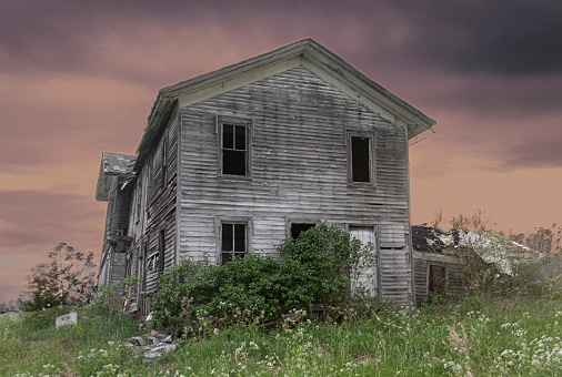 Abandoned Building  against Dark Sky