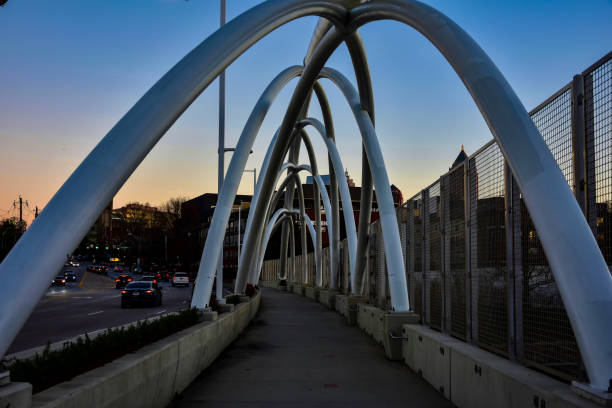 Atlanta sidewalk on a highway overpass during Sunset
