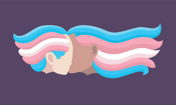 Transgender Flag Colors In Hairs and A Couple Kissing Each other Transgender Flag Colors In Hairs and A Couple Kissing Each other lgbtqcollection stock illustrations