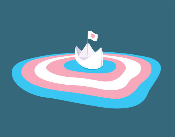 Transgender Flag Colors and Little Paper Ship Carrying Heart Shape Flag Transgender Flag Colors and Little Paper Ship Carrying Heart Shape Flag lgbtqcollection stock illustrations