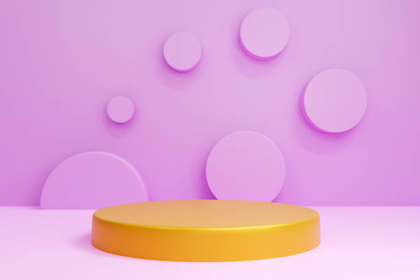 istock The pedestal on rose background with cylindrical stand concept Backdrop standing empty shelves 3D illustration. 1320654130