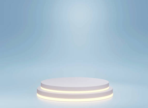 istock The pedestal on rose background with cylindrical stand concept Backdrop standing empty shelves 3D illustration. 1320654816