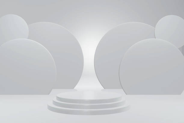 istock The pedestal on rose background with cylindrical stand concept Backdrop standing empty shelves 3D illustration. 1320654837