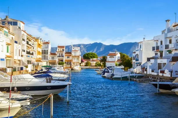 Photo of Summer panorama of Empuriabrava with yachts, boats and waterways in Costa Brava, Catalonia, Spain