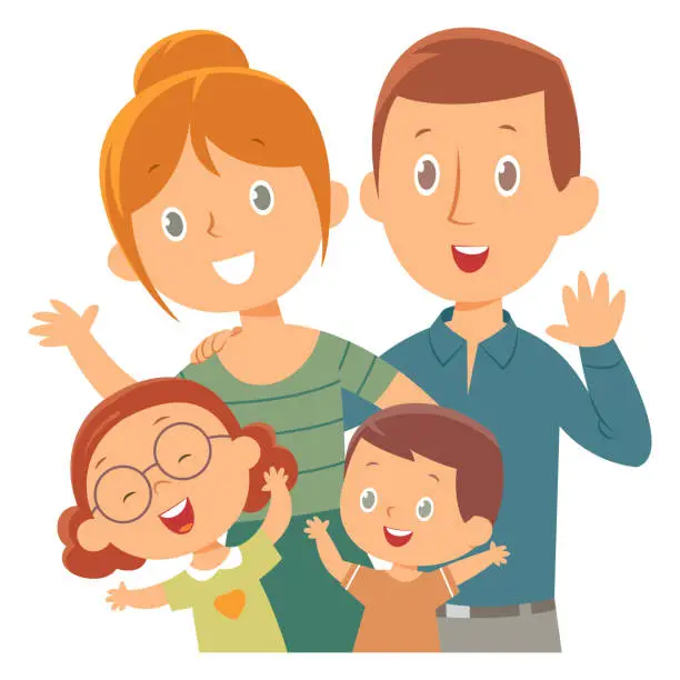 Vector illustration of Family portrait. Father, mother, a girl and a boy
