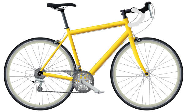 illustrazioni stock, clip art, cartoni animati e icone di tendenza di bici da corsa gialla - racing bicycle bicycle cycling yellow