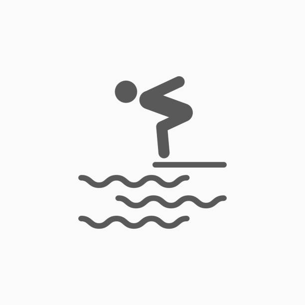 ilustraciones, imágenes clip art, dibujos animados e iconos de stock de icono de salto de nadador - diving board