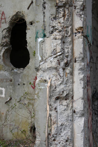 istock Old abandoned ruined building with gray cement 1320664097