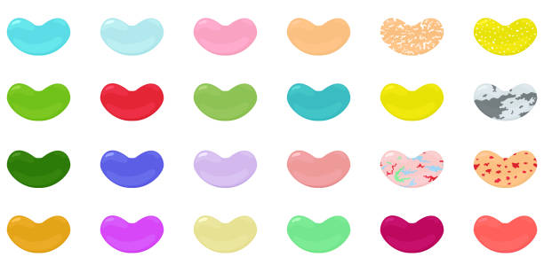 Round colorful jelly beans vector illustration Round colorful jelly beans set. Cartoon vector illustration isolated on white. jellybean stock illustrations