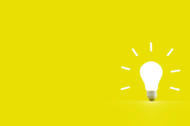 istock Lamp lightbulb neon yellow background copyspace decoration ornament business strategy idea creative design inspiration business technology digital brainstorm thinking information management.3D Render 1320666735