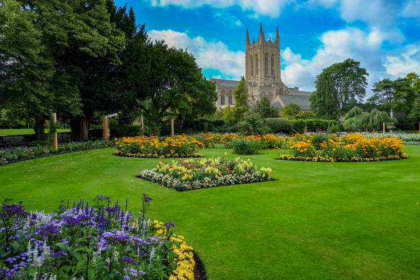 Bury St. Edmunds, England Abbey gardens and St. Edmundsbury Cathedral, Burt St. Edmunds, England  UK bury st edmunds stock pictures, royalty-free photos & images