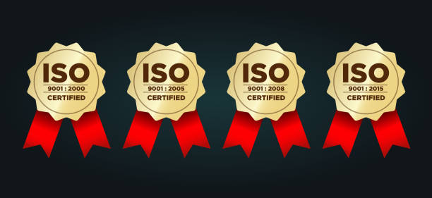 ilustraciones, imágenes clip art, dibujos animados e iconos de stock de conjunto de iconos vectoriales del sistema de gestión de calidad certificado iso - 2015