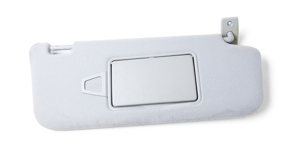Car visor interior. auto grey sun visor with mirror on white isolated background. Auto service industry. Spare parts catalog.