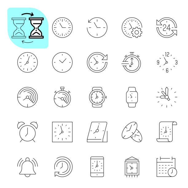 illustrazioni stock, clip art, cartoni animati e icone di tendenza di icone dell'ora e dell'orologio - stopwatch watch clock speed