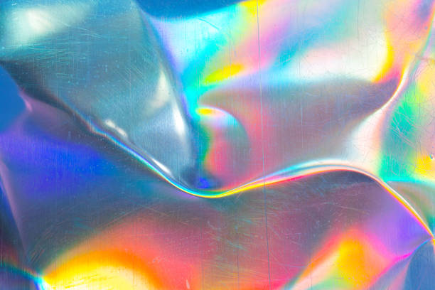 istock Scratched bent metal texture in rainbow light 1320674877