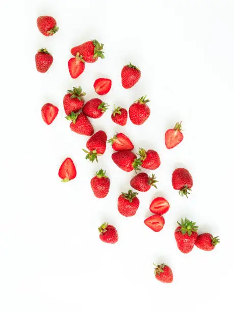 Strawberry isolated on white background. Flat lay. Top view.