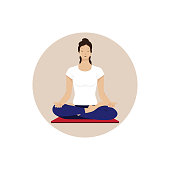 istock Detailed vector illustration of woman practicing yoga depicting healthy lifestyle,Woman meditating in yoga asana Padmasana cross legged position for meditation with Chin Mudra isolated on white background, 1320677994
