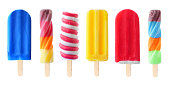 Set of unique colorful summer popsicles isolated on white