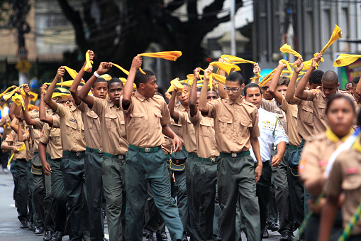 salvador, bahia / brazil - september 7, 2014: students from the Brazilian Army school are seen during Brazil's independence parade in the city of Salvador.