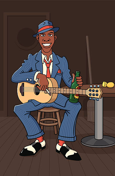 King of the Delta Blues A nameless bluesman plays in a deep south roadhouse. mississippi delta stock illustrations