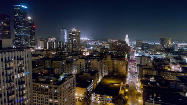 istock Drone Shot of Main St in Downtown LA at Night 1320685172