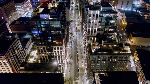 istock Drone Shot of Spring St in Downtown LA at Night 1320685173