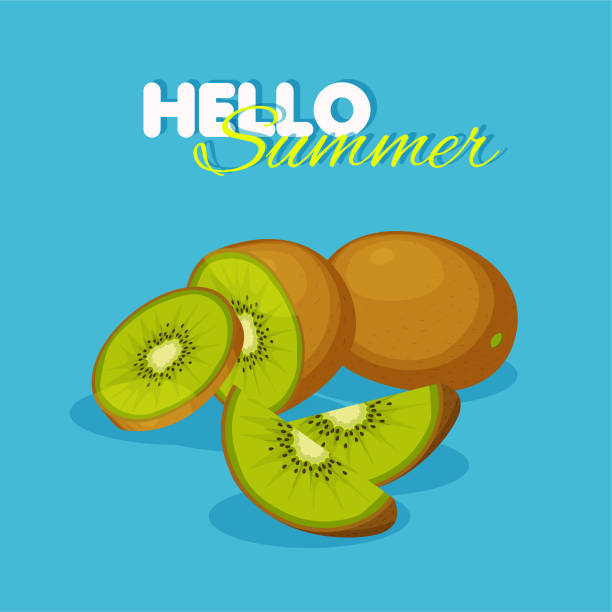 istock Slice and half of kiwi isolated on blue background. 1320696949