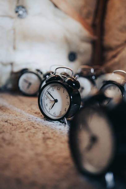 istock Collection of vintage black alarm clock 1320703867