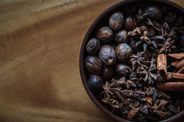 istock cinnamon, nutmeg, staranise on a wooden background 1320703977