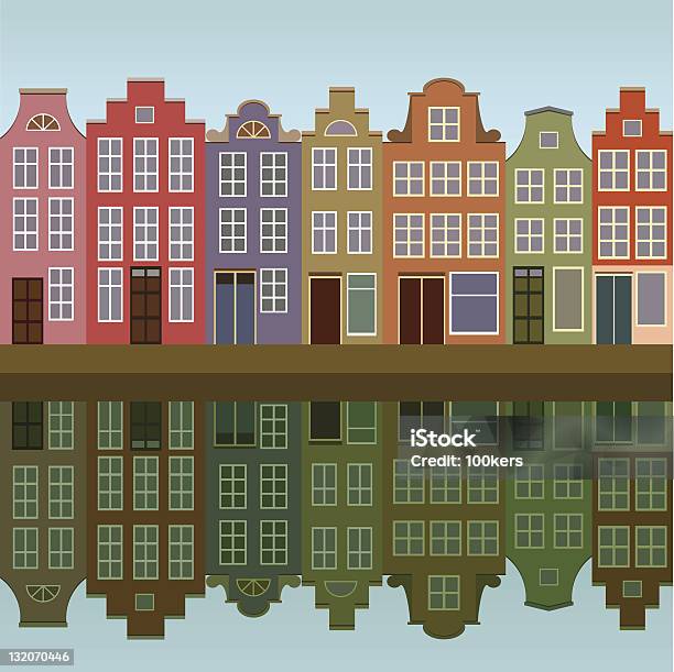 Houses On Amsterdam Canal Stock Illustration - Download Image Now - Amsterdam, Ancient, Architecture