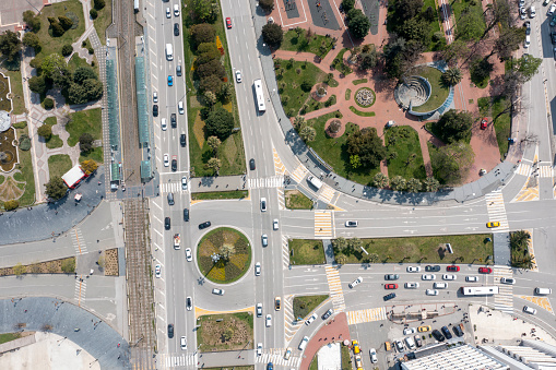 Aerial view of Traffic Jam and Traffic Circle in Samsun city