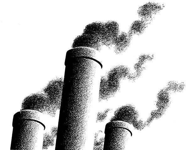 ilustrações, clipart, desenhos animados e ícones de três fumaça pilhas - chaminé