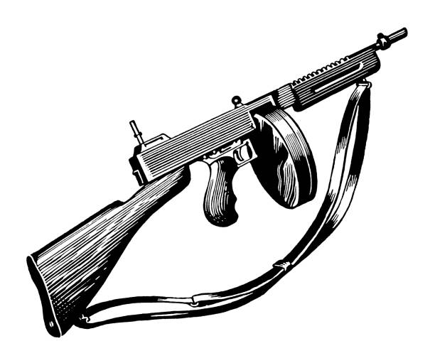 ilustraciones, imágenes clip art, dibujos animados e iconos de stock de subfusil thompson - tommy gun