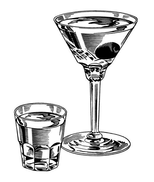 illustrazioni stock, clip art, cartoni animati e icone di tendenza di martini e scatto - shot glass