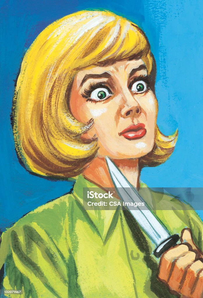 Blonden Frau mit Messer und Ihren Nacken - Lizenzfrei Angst Stock-Illustration