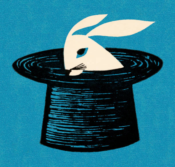 кролик в волшебник колпак - color image colored background blue background animal stock illustrations