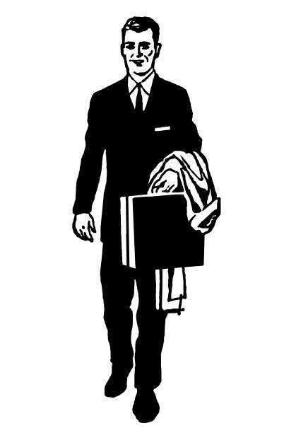 Businessman Holding Briefcase and Coat Businessman Holding Briefcase and Coat retro salesman stock illustrations