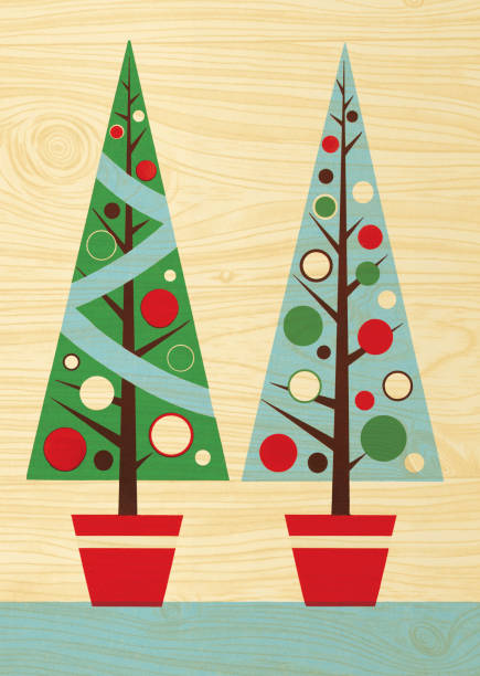 2 つのクリスマスツリーの木製パネル - textured effect illustrations点のイラスト素材／クリップアート素材／マンガ素材／アイコン素材