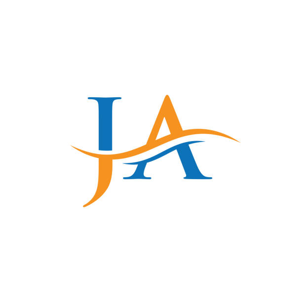 Premium Letter JA Logo Design with water wave concept. JA letter logo design with modern trendy JA Logo Design with water wave concept. JA letter logo design crystal letter j stock illustrations