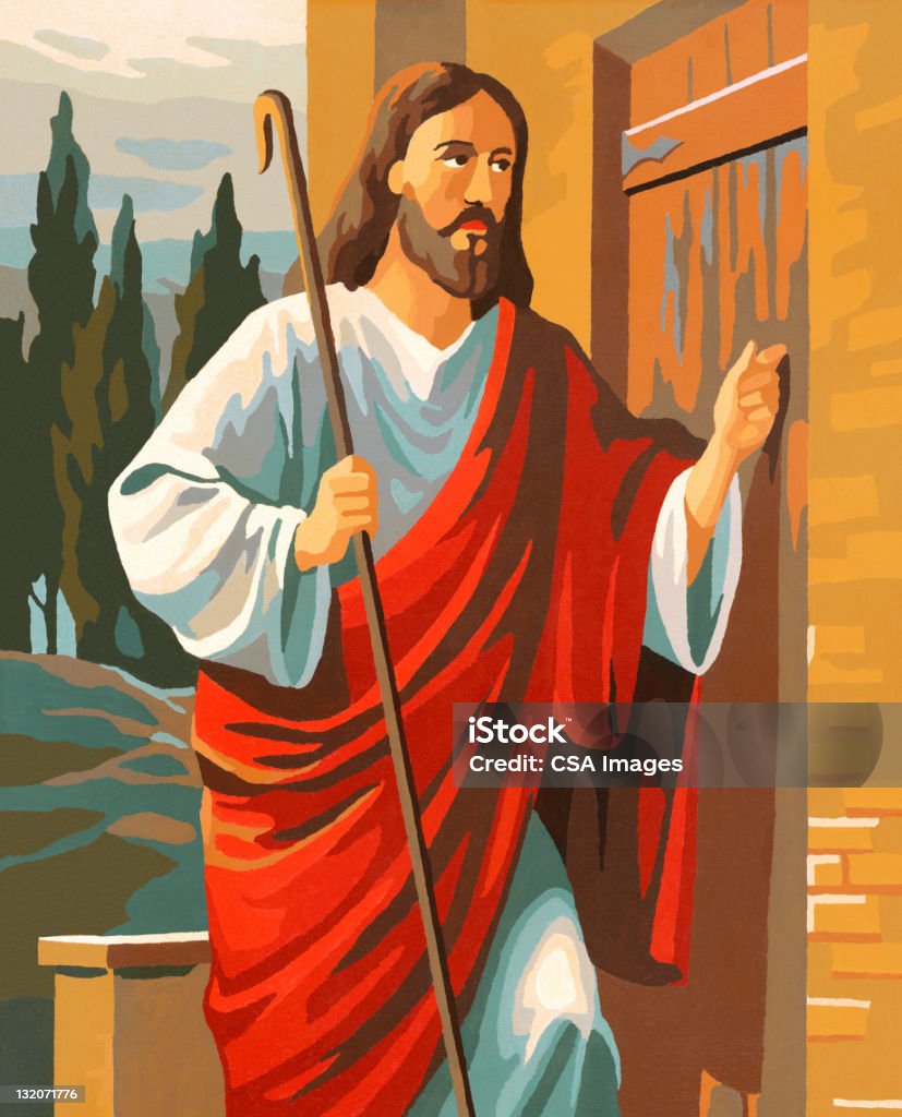 Jesus bater na porta - Ilustração de Jesus Cristo royalty-free