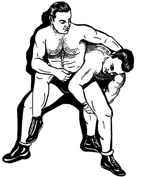 ilustraciones, imágenes clip art, dibujos animados e iconos de stock de dos hombres lucha - mid adult men