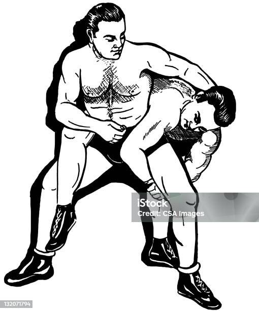 Deux Hommes De Fer Vecteurs libres de droits et plus d'images vectorielles de Lutte - Sport de combat - Lutte - Sport de combat, D'autrefois, Dessin au trait